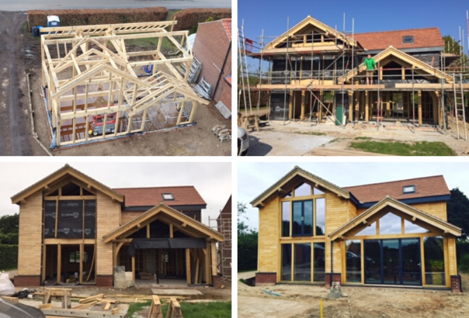 The timber frame being constructed