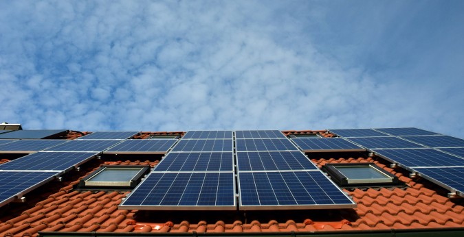 Solar panel system on a house roof