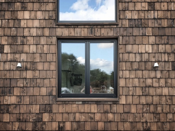 Gareth's kitchen window with the cedar shingles