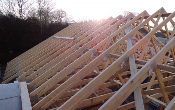 Roof trusses in a sunset