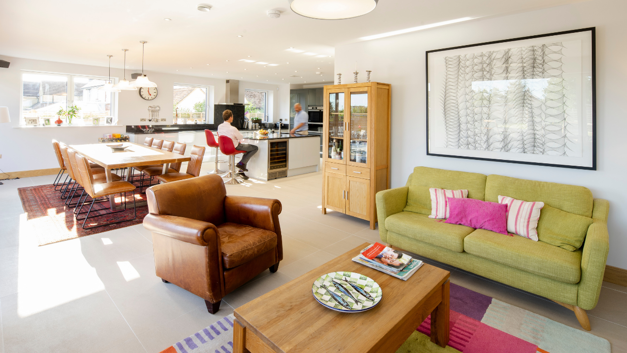 The open-plan living space in John's Passivhaus self-build