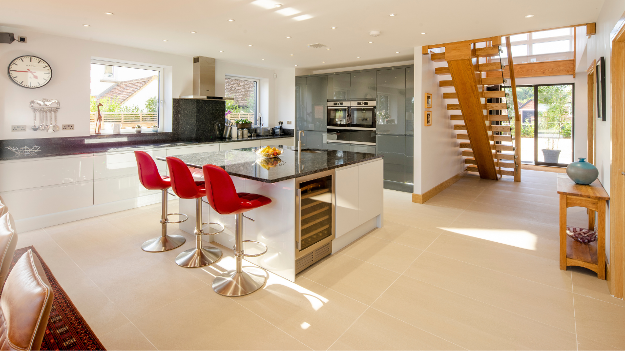 Open plan kitchen area of the Passivhaus self-build